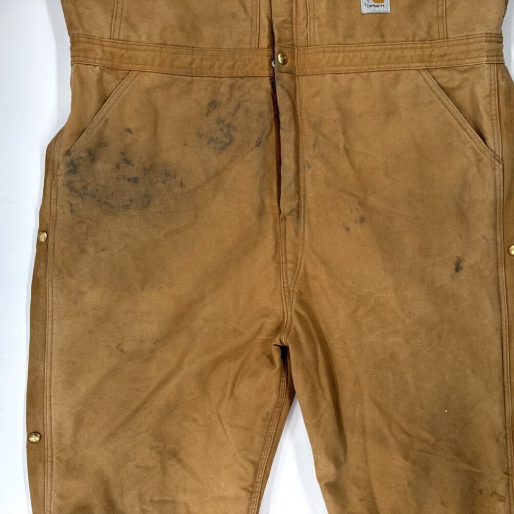 Vintage Carhartt Coveralls Quilted Insulated Duck Tan Mens 48 Red Lined X01 BRN - Picture 13 of 16